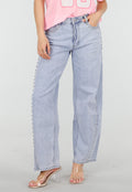 Lichtblauwe Denim Barrel Jeans met Studs en Stretch