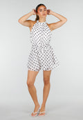 Witte Polkadot Playsuit met Halterhals en Volantlaag