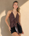 Bruine Halter Top met Polkadot Print en Strikdetail Voor Dames