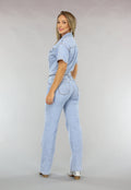 Redial Jeans  Blauwe Jeans Jumpsuit met Korte Mouwen en Straight Leg