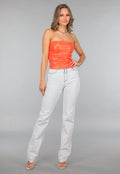 Strapless Oranje Vegan Leren Top