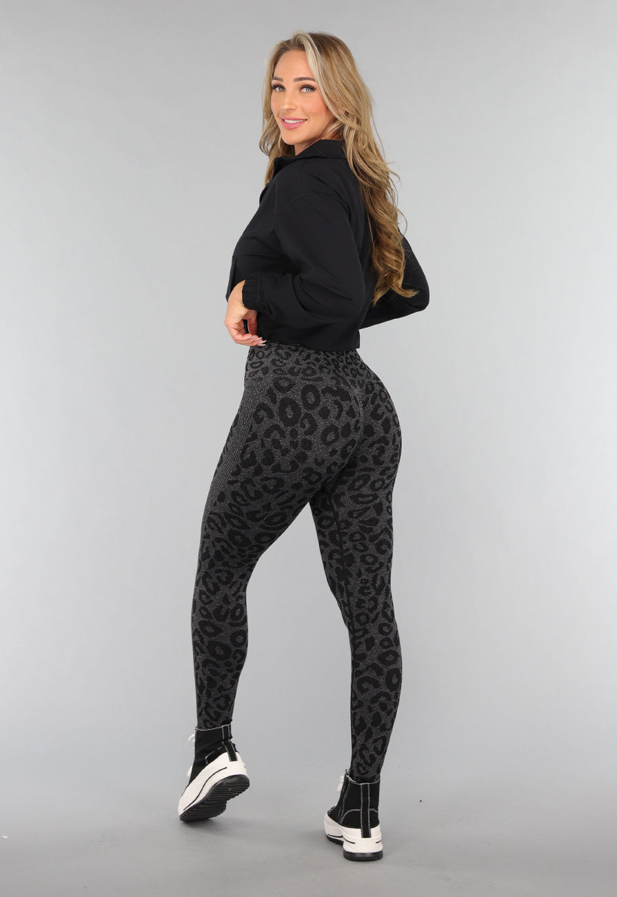 Zwarte Panterprint Gym Legging met Stretch