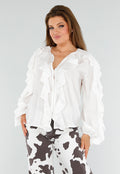 Witte Blouse met Volants en Losvallende Ballonmouwen