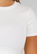 Wit Stretch T-Shirt met Zijsplit, Ronde Hals en Korte Mouwen