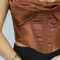 Bruine Satin Korset Top met Gedrapeerd Detail