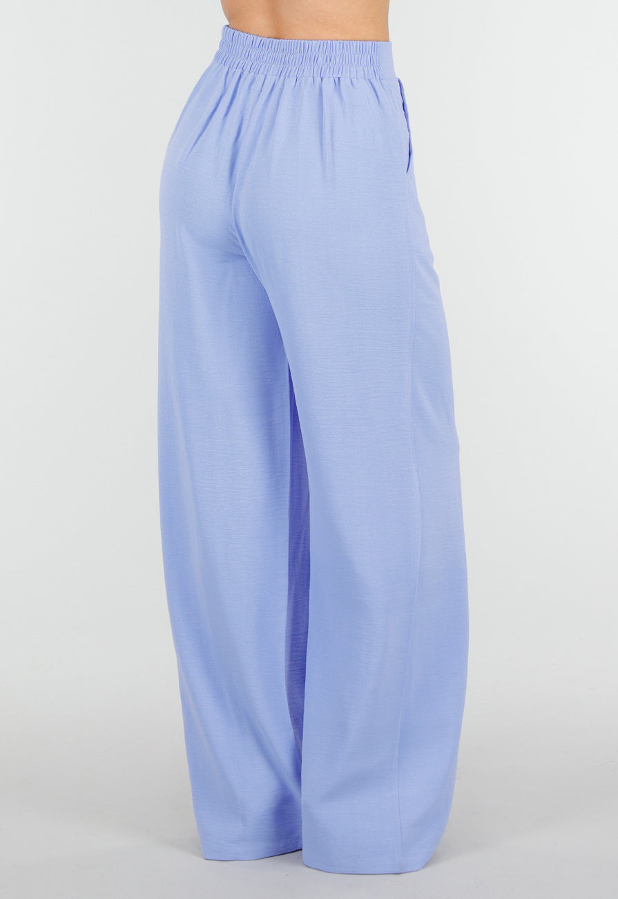 Lavendel Wide Leg Broek met Elastische Taille en Plooien