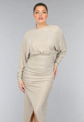 Strass Maxi Jurk met Overslag Split in Champagne
