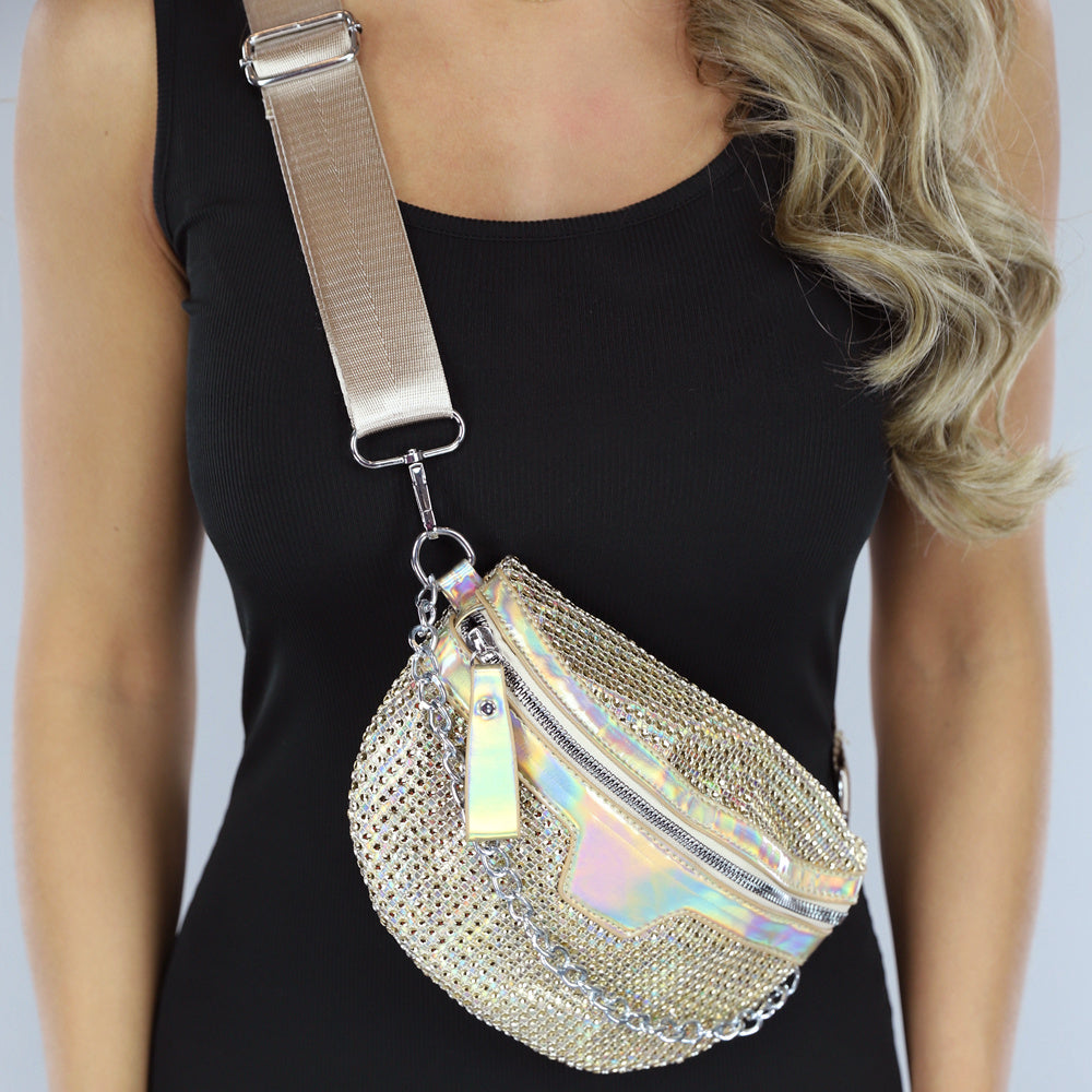 Gouden Holografische Glitter Crossbody Tas
