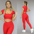 Rode Fijne Rib Sporttop met Straps