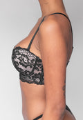 Zwarte Kanten Balconette BH met Push-Up en Afneembare Bandjes