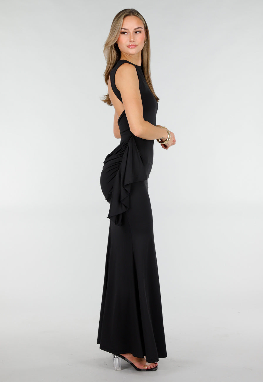 Zwarte Elegante Maxi Jurk met Getailleerde Fit