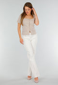 Beige Cropped fit  Blazer Look Top met Binnen Voering en Knoopsluiting
