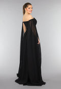Padded Zwarte Galajurk met Lange Chiffon Mouwen