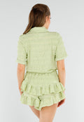 Lichtgroene Set met Kraagshirt en Gelaagde Rucheshort