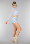 Babyblauwe Longsleeve Mesh Top met Ingewerkte Pads