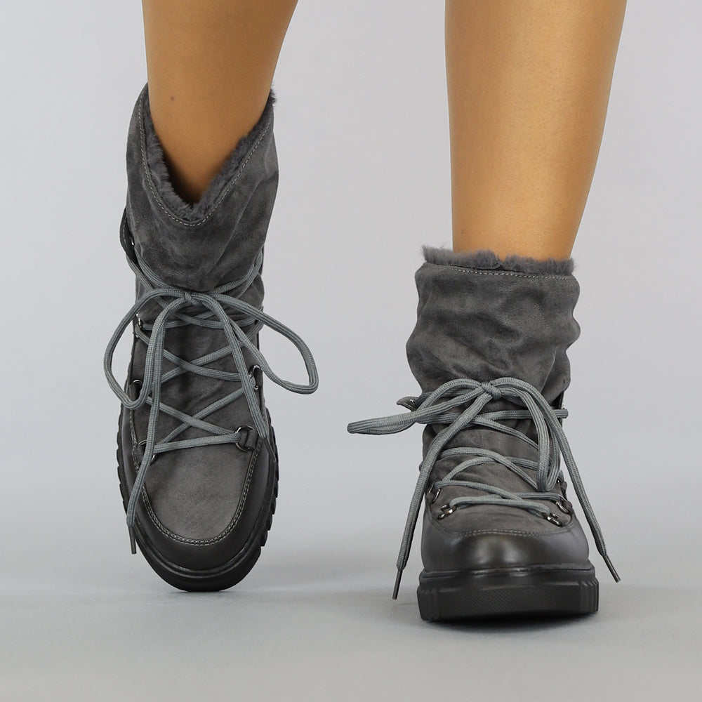 Grijze Gevoerde Snowboots met Veter