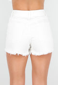 Cremekleurige Destressed Denim Short met Gerafelde Onderkant