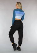 Gestreepte Ribstof Crop Top Blauw