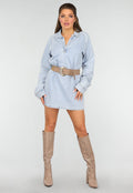 Longsleeve Oversized Denim Jurk met V-hals