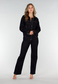 Donkerblauwe Denim Jas met Rits, Kraag en Elastische Zoom