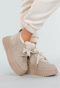 Beige Suède Sneakers met Warme Voering en Plateauzool