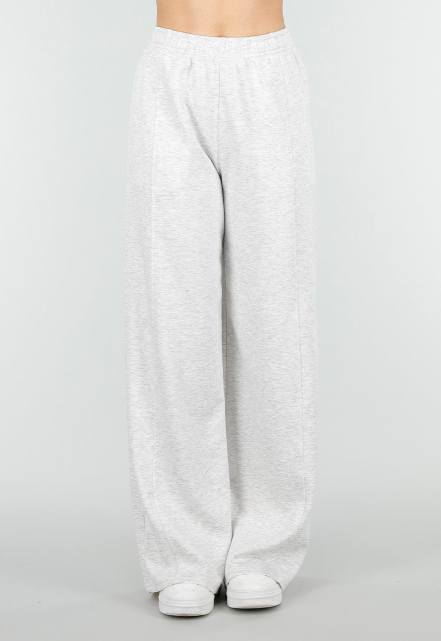 Grijze Wide Leg Joggingbroek met Elastische Taille en Stretch