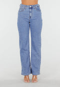 Lichtblauwe High Waist Jeans met Geruwde Hartjes