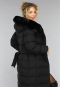 Zwarte Lange Pufferjacket met Bontkraag