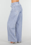 Lichtblauwe Denim Wide Leg Jeans met Hoge Taille