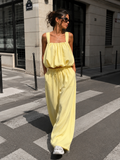 Lichtgele Stretch Two Piece Set met Mouwloze Top en Wide Leg Broek