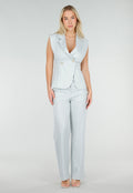 Lichtblauwe Mouwloze Blazer Top met Knopen en Reverskraag