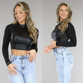 Zwarte Stoere Longsleeve Top met Hoge Hals