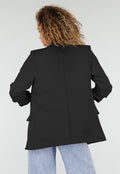 Zwarte Blazer met Geplooide Driekwart Mouwen