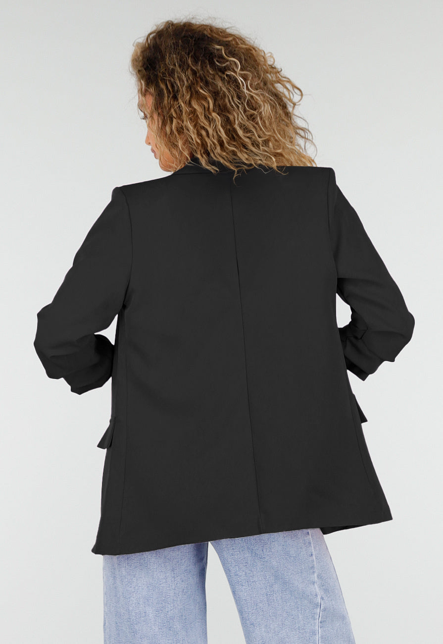 Zwarte Blazer met Geplooide Driekwart Mouwen
