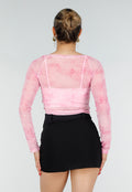 Roze Stretch Mesh Crop Top met Losse Top en Pads