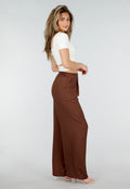 Petite High Waist Bruine Linnen Look Broek met Tailleband