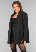 Zwarte Oversized Blazer met Krijtstreep