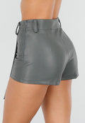 Donkergroene Lederlook Asymmetrische Skort met Schuine Overslag