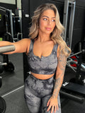 Zwarte Marmerlook Sporttop met Drukkers