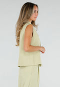 Pistache Groene Double Breasted Gilet met Reverskraag