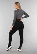 Donkergrijze Korte Longsleeve Sporttop