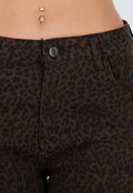 Bruine Barrel Jeans met Subtiele Animalprint en Omgeslagen Zoom