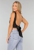 Zwarte Satin Top met Strikdetail
