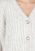 Beige Gebreid Oversized Vest met Goudkleurige Knopen
