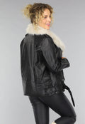 Zwarte Lederlook Faux Fur Biker Jas