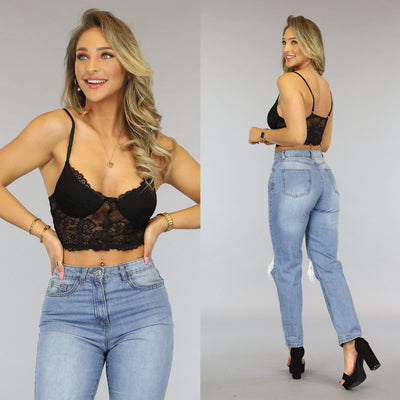 Zwarte Unpadded Kanten Bralette