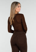 Bruine Glitter Body met Lange Mouwen en V-Hals