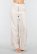 Beige Wide Leg Pantalon met Omslag en Steekzakken