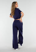 Donkerblauwe Two-Piece Set met Vestje en Wijde Pijpen