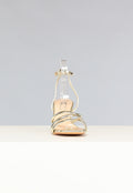 Metallic Gouden Strap Hakken met Lage Hak